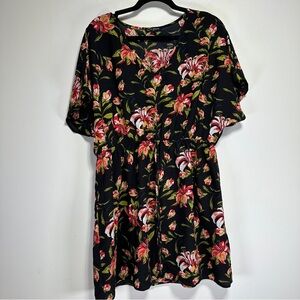 Mario Serrani | Floral Resort Cover-Up Dress | Black with Red Lilies | Size L